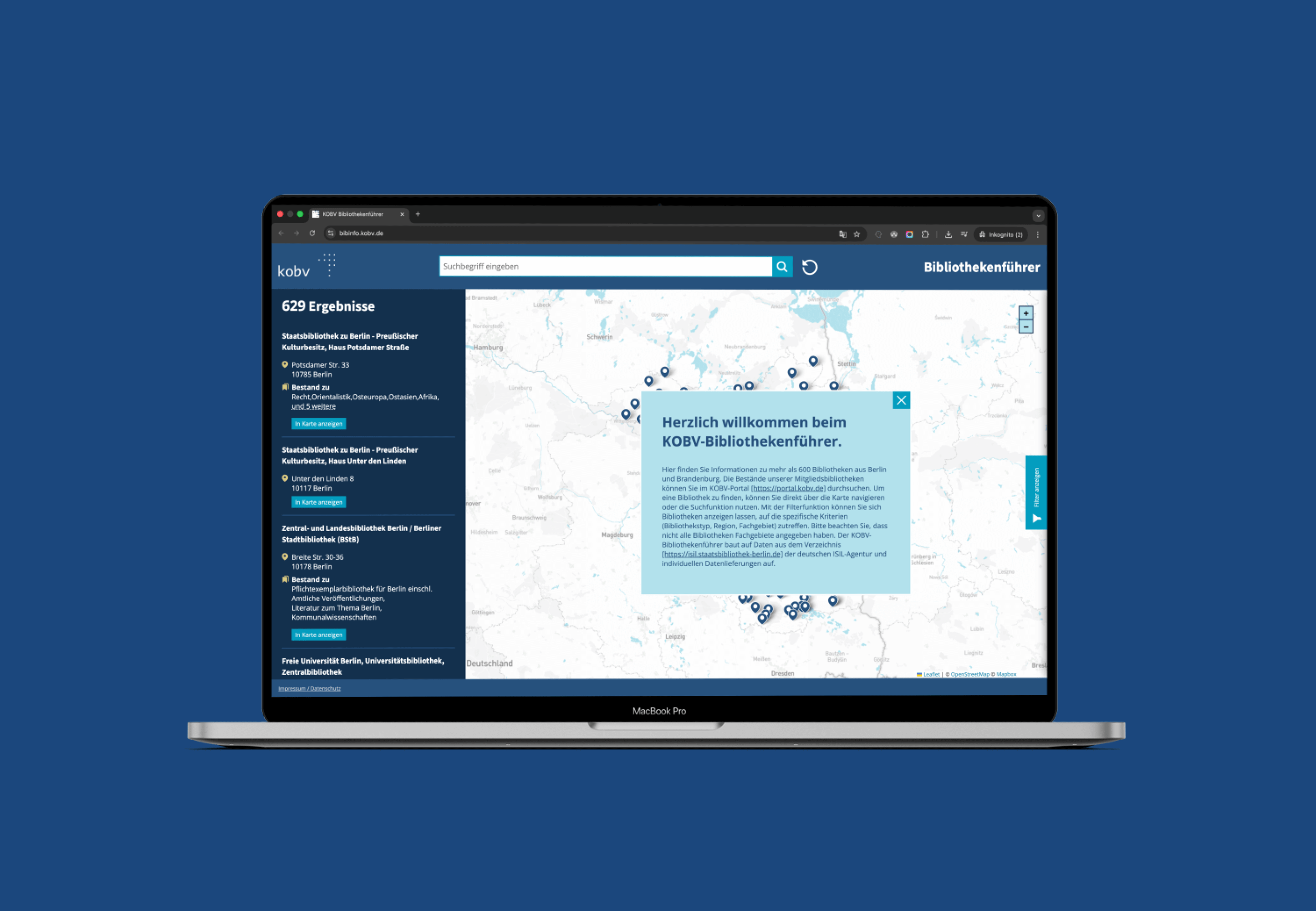 FORMLOS Interaktive Karte Mockup KOBV -  Start